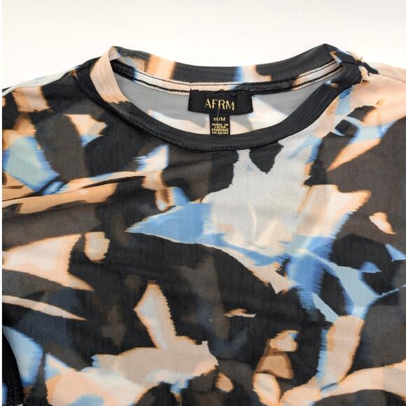 AFRM Women's Long Sleeve Power Mesh Top Shadow Floral Thumb Hole Size M - Picture 3 of 11